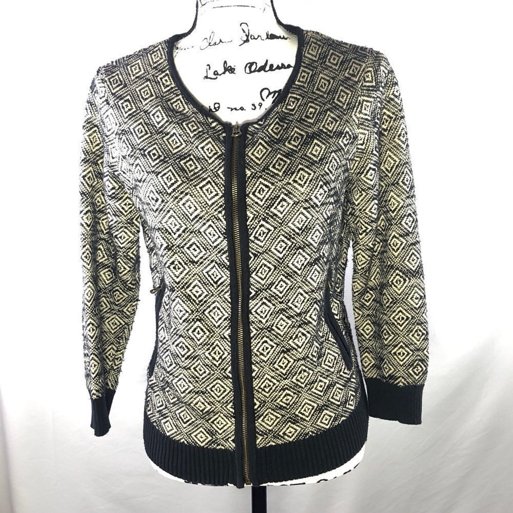 Lucky Brand Diamond-Patterned Zip Up Jacket, S